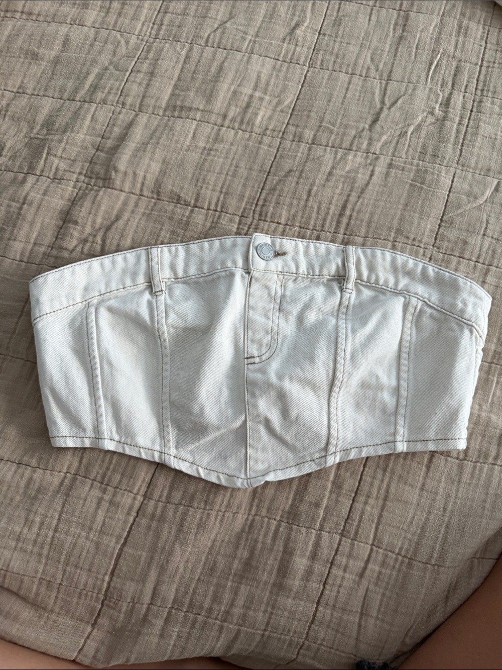 White Strapless Denim Corset Top - Picture 2 of 3